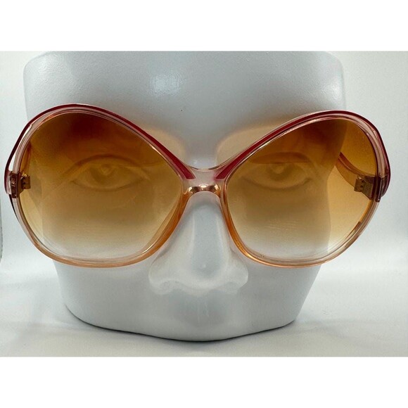 New 1970s Vintage Oversize Sunglasses | NOS Round Drop Temple Style Pink Plastic